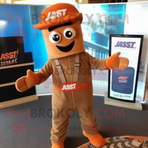 Rust Aglet mascot costume character dressed with a Jumpsuit and Hat pins