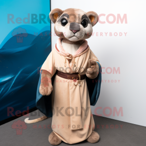 Cream Jaguarundi mascot costume character dressed with a Cover-up and Ties