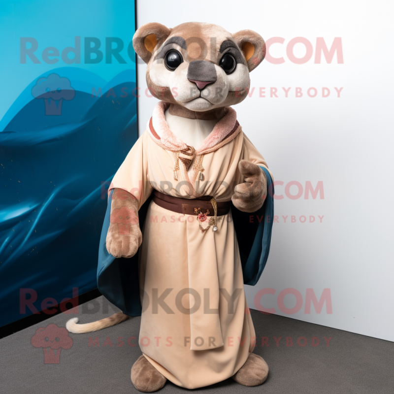 Cream Jaguarundi mascot costume character dressed with a Cover-up and Ties Cream Jaguarundi mascot costume character dressed with a Cover-up and Ties