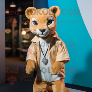 Cream Jaguarundi mascot costume character dressed with a Cover-up and Ties