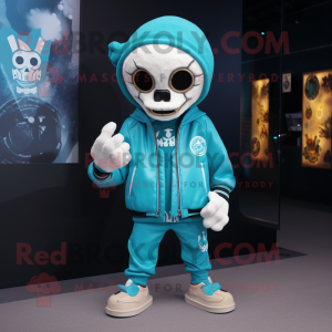 Cyan Skull maskot kostym...