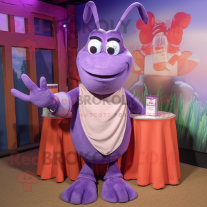 Lavender Lobster Bisque mascot costume character dressed with a Cover-up and Necklaces