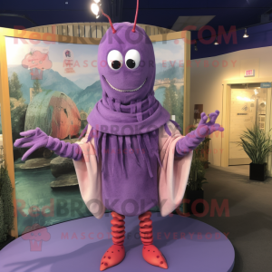 Lavender Lobster Bisque mascot costume character dressed with a Cover-up and Necklaces