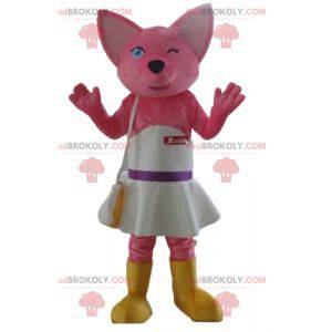 Pink Fox Cat Mascot med en hvit kjole - Redbrokoly.com