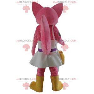 Mascote gato raposa rosa com vestido branco - Redbrokoly.com