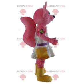 Pink fox cat mascot with a white dress - Redbrokoly.com