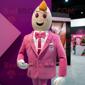 Magenta Ice Cream Cone mascot costume character dressed with a Blazer and Lapel pins