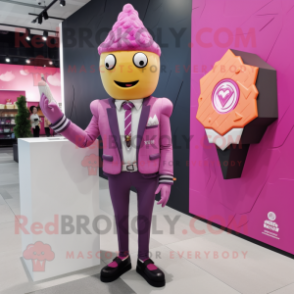 Magenta Ice Cream Cone mascot costume character dressed with a Blazer and Lapel pins