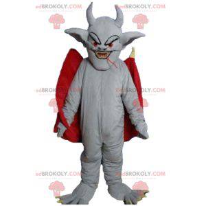 Mascotte de diable de chauve-souris grise avec une cape rouge -