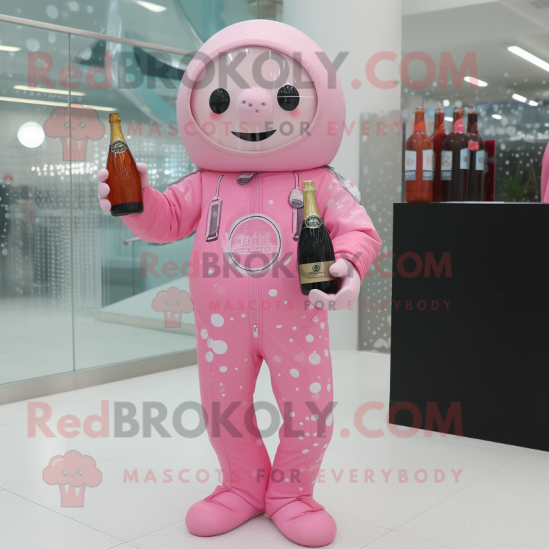 Pink Champagne mascot costume character dressed with a Jumpsuit and Wraps Pink Champagne mascot costume character dressed with a Jumpsuit and Wraps