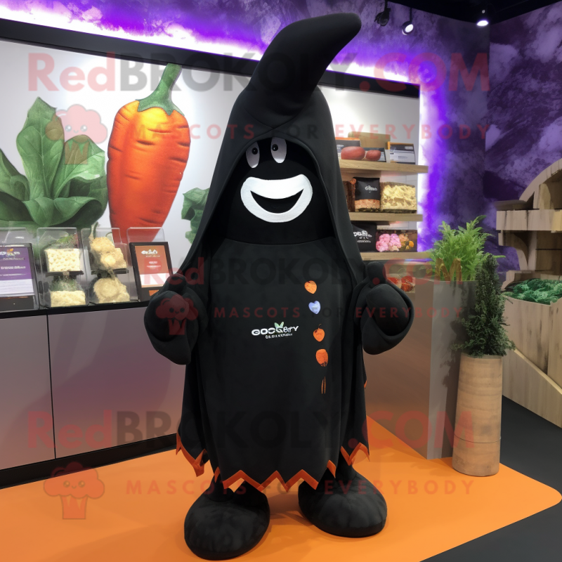 Black Carrot mascot costume character dressed with a Sweatshirt and Shawls Black Carrot mascot costume character dressed with a Sweatshirt and Shawls