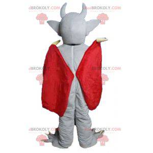 Mascotte de diable de chauve-souris grise avec une cape rouge -