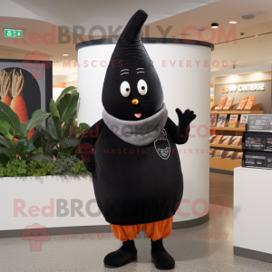 Black Carrot mascot costume character dressed with a Sweatshirt and Shawls
