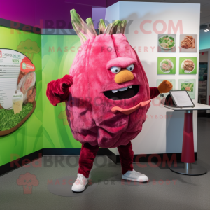 Magenta Corned Beef And Cabbage mascot costume character dressed with a Rash Guard and Hairpins