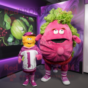 Magenta Corned Beef And Cabbage mascot costume character dressed with a Rash Guard and Hairpins