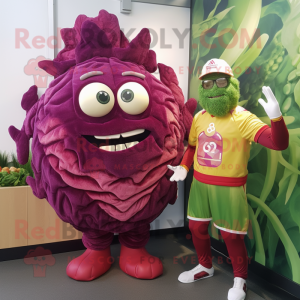 Magenta Corned Beef And Cabbage mascot costume character dressed with a Rash Guard and Hairpins