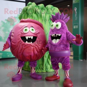 Magenta Corned Beef And Cabbage mascot costume character dressed with a Rash Guard and Hairpins