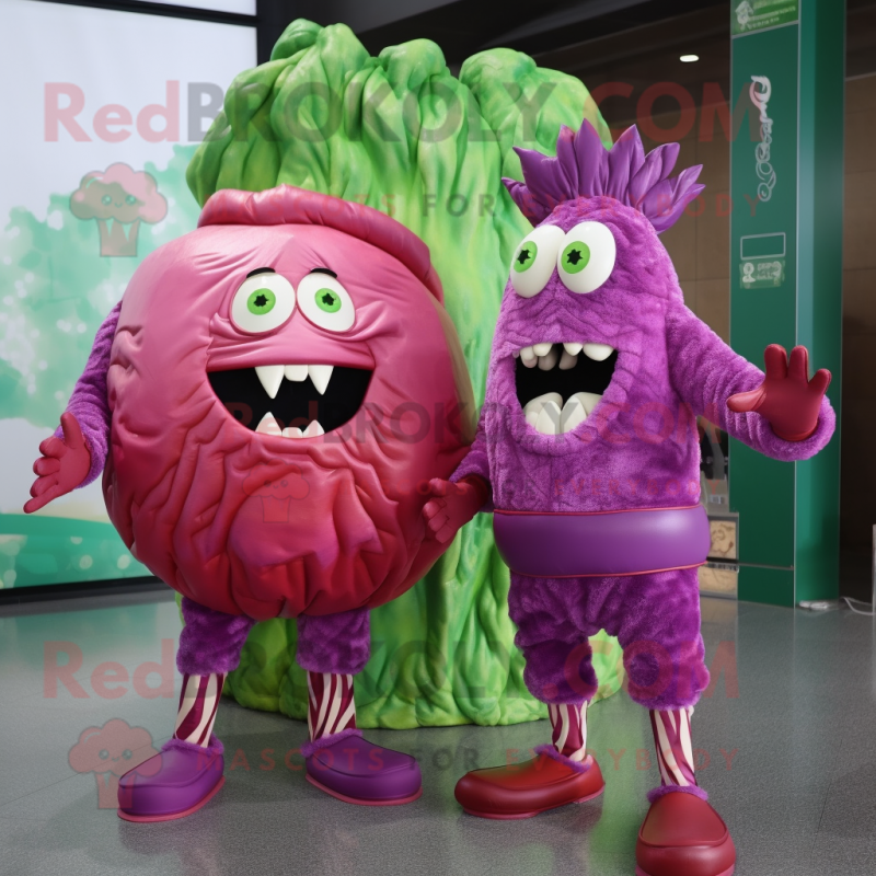 Magenta Corned Beef And Cabbage mascot costume character dressed with a Rash Guard and Hairpins Magenta Corned Beef And Cabbage mascot costume character dressed with a Rash Guard and Hairpins