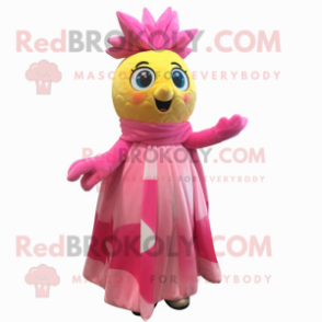 Pink Pineapple mascot costume character dressed with a Maxi Dress and Scarf clips