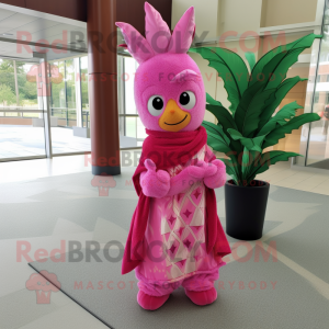 Pink Pineapple mascot costume character dressed with a Maxi Dress and Scarf clips