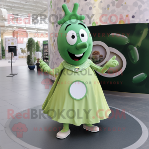 Olive Knife Thrower mascot costume character dressed with a Circle Skirt and Coin purses