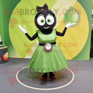 Olive Knife Thrower mascot costume character dressed with a Circle Skirt and Coin purses