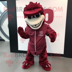 Maroon Hydra mascot costume character dressed with a Moto Jacket and Scarf clips