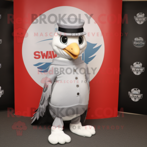 Silver Hawk mascot costume character dressed with a Circle Skirt and Beanies