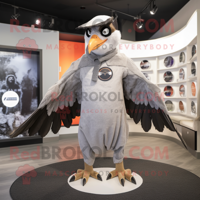 Silver Hawk mascot costume character dressed with a Circle Skirt and Beanies Silver Hawk mascot costume character dressed with a Circle Skirt and Beanies