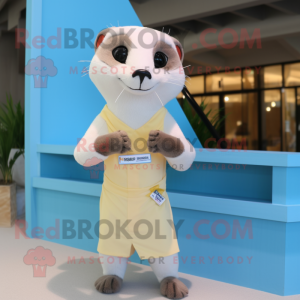 Cream Weasel mascot costume character dressed with a Bikini and Tie pins