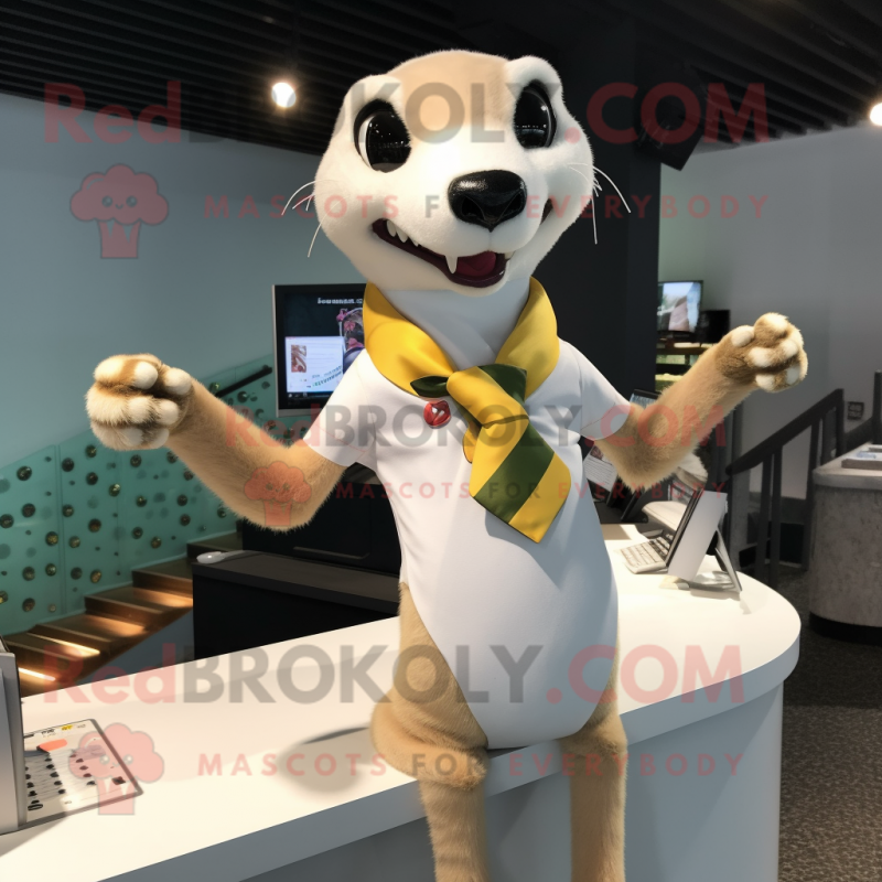 Cream Weasel mascot costume character dressed with a Bikini and Tie pins Cream Weasel mascot costume character dressed with a Bikini and Tie pins