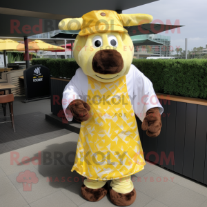 Yellow Beef Wellington mascot costume character dressed with a Cover-up and Pocket squares