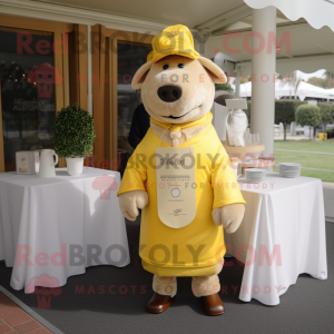 Yellow Beef Wellington mascot costume character dressed with a Cover-up and Pocket squares