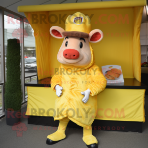 Yellow Beef Wellington mascot costume character dressed with a Cover-up and Pocket squares