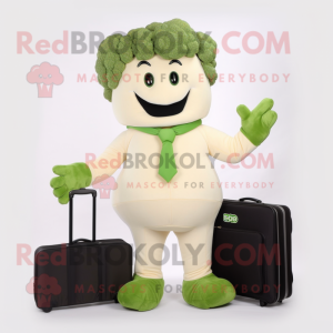 Cream Broccoli mascot costume character dressed with a Bodysuit and Briefcases