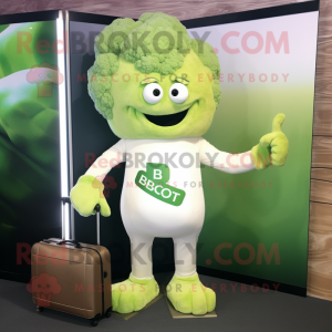 Cream Broccoli mascot costume character dressed with a Bodysuit and Briefcases