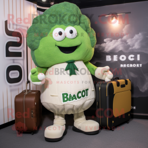 Cream Broccoli mascot costume character dressed with a Bodysuit and Briefcases