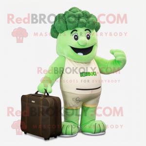 Cream Broccoli mascot costume character dressed with a Bodysuit and Briefcases