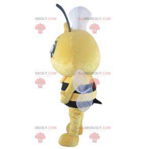 Yellow and black bee mascot with a toque on the head -