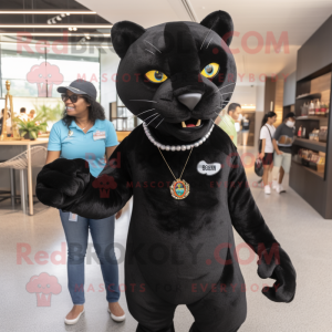 Black Jaguar mascot costume character dressed with a Mom Jeans and Shoe clips