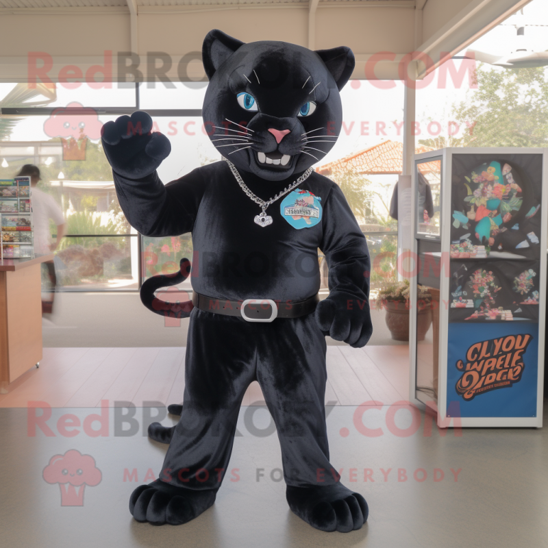 Black Jaguar mascot costume character dressed with a Mom Jeans and Shoe clips