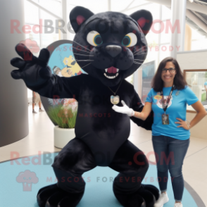 Black Jaguar mascot costume character dressed with a Mom Jeans and Shoe clips