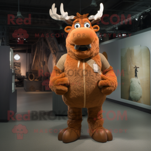 Rust Elk mascot costume character dressed with a Bodysuit and Shoe laces