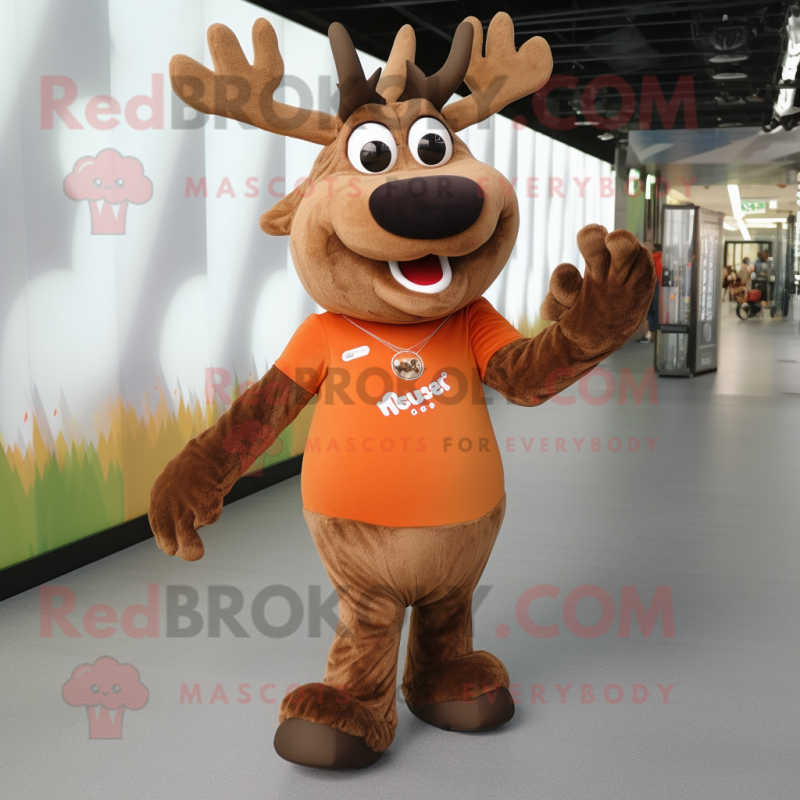 Rust Elk mascot costume character dressed with a Bodysuit and Shoe laces Rust Elk mascot costume character dressed with a Bodysuit and Shoe laces
