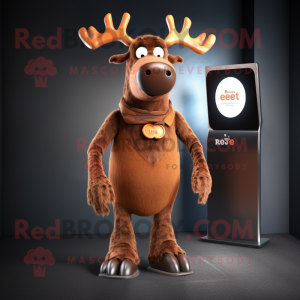 Rust Elk mascot costume character dressed with a Bodysuit and Shoe laces