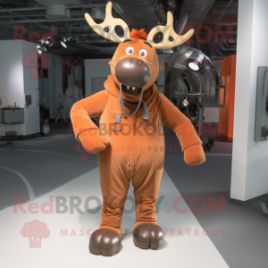 Rust Elk mascot costume character dressed with a Bodysuit and Shoe laces