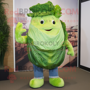 Green Corned Beef And Cabbage mascot costume character dressed with a Jeans and Gloves