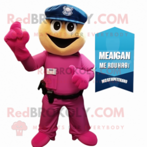 Magenta Marine Recon mascot costume character dressed with a Denim Shorts and Beanies