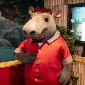 Red Tapir mascot costume character dressed with a Henley Shirt and Cufflinks