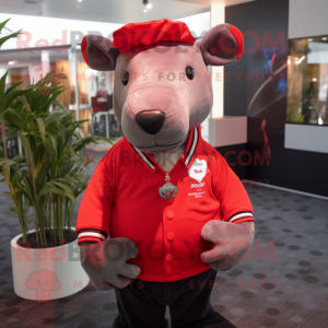 Red Tapir mascot costume character dressed with a Henley Shirt and Cufflinks